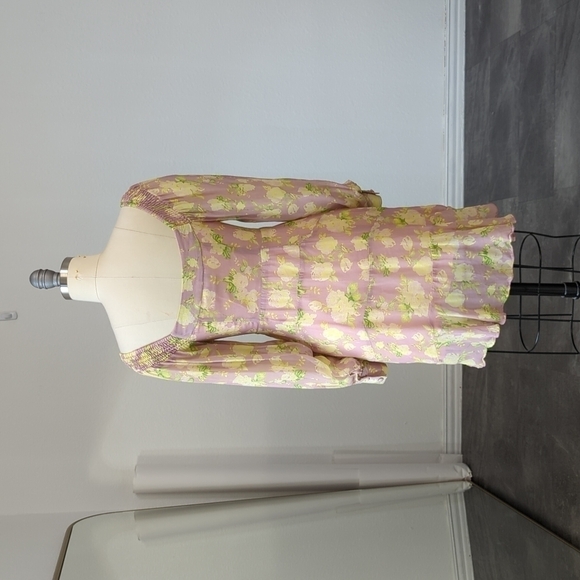 Fletch Farrah Floral Off Shoulder Cut Out Dress Tan Yellow XS resort bohemian - Picture 3 of 10